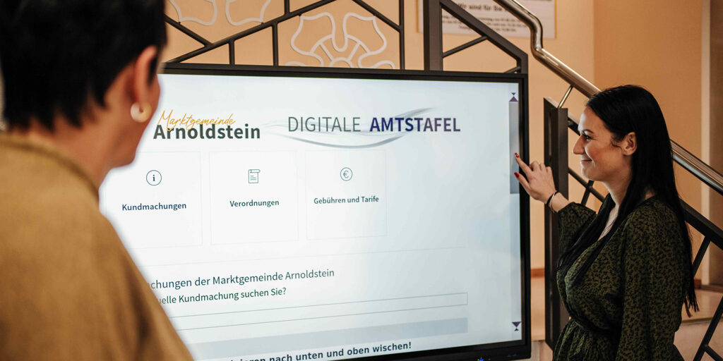 Digitale Amtstafel von Wallerie im Gemeindeamt Arnoldstein